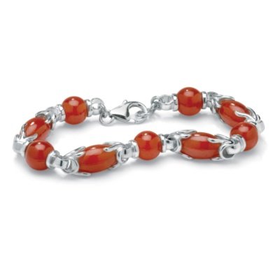 Red Jade Sterling Silver Link Bracelet 8