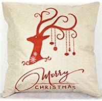JudyArtOnlineStore Cotton Linen Decorative Throw Pillow Case Cushion Cover Deer Merry Chirstmas 18 X 18 inches