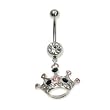 Stainless Steel Belly Ring with Pink/Clear Australian Crystals - Dangling Crown 14g/5mm ball
