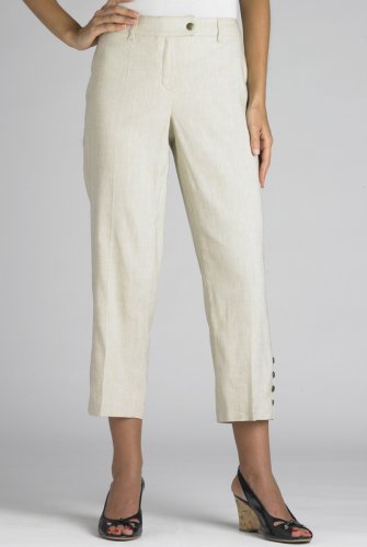 Linen Blend Studded Trim Cropped Trousers