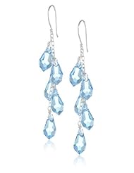 Sterling Silver Swarovski Elements Aquamarine Colored Faceted Multi-Teardrop Earrings