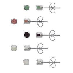 Sterling Silver 3mm Round Genuine Ruby, Emerald, Sapphire, Opal, Pearl Stud Earring Set