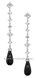 CUBIC ZIRCONIA EARRINGS - Princess Cut CZ Onyx Teardrop Long Earrings