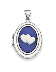 Genuine IceCarats Designer Jewelry Gift Sterling Silver Double Heart Agate Cameo 21Mm Oval Locket