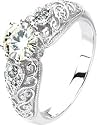 Classy! High Fashion! Women's 14k White-gold 1CT Round Moissanite & Diamond Engagement Ring