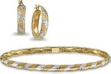 Two-Tone Ribbed Bangle & Earring Set