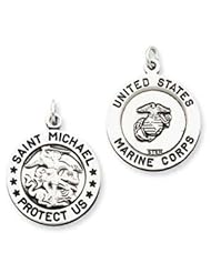 Sterling Silver Antiqued Saint Michael Marine Corp Medal