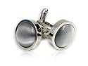 Timeless Round Silver Cateye Cufflinks Framed in Silver with Presentation Box