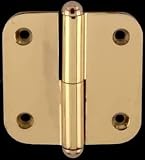 2 x 2 inch Left Lift-Off Round Door Hinge w/ finial - Bright Solid Brass