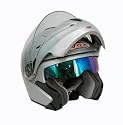 DOT APPROVED VOX FLIP UP MODULAR MOTORCYCLE SNOWMOBILE HELMET - SILVER - LARGE