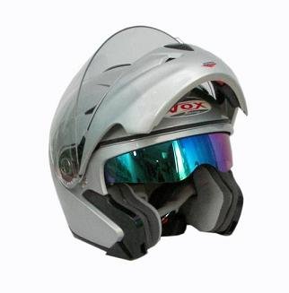 DOT APPROVED VOX FLIP UP MODULAR MOTORCYCLE SNOWMOBILE HELMET - SILVER - LARGE
