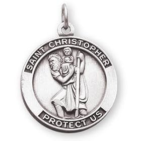 http://religiousjewelry.wordpress.com - Sterling Silver St Christopher Medal and 20-inch Chain