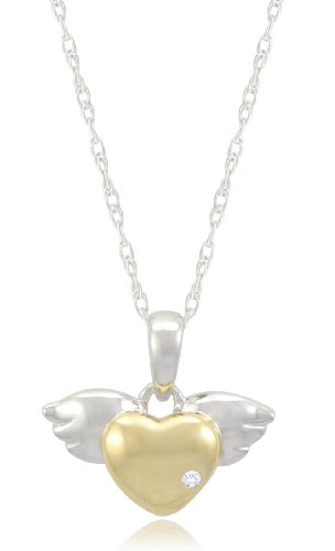 10k Yellow Gold Heart with Wings Diamond Pendant (0.007 ct - I-J Color - I2-3 Clarity) - 18