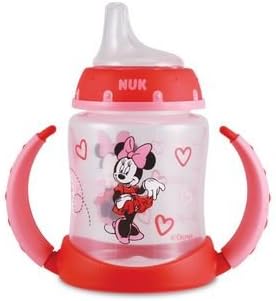 Nuk Bundle Disney Girls Learner Sippy Cup 5 Oz. , with Nuk Pacifier Size 2 Silicone 6-18 Months Minnie Mouse Pink 6-18m with Pacifier Holder Clip Set Great Baby Shower (Minnie Red)
