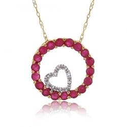 Ruby Diamond Circle of Love Diamond Pendant Yellow Gold