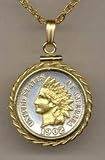 Gorgeous 2-Toned Gold on Silver U.S. Indian head penny Necklaces