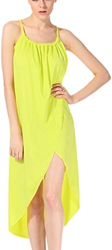 Thanpoo Women's Bohemia Irregular O-Neck Pleated Split Straps Long Dress