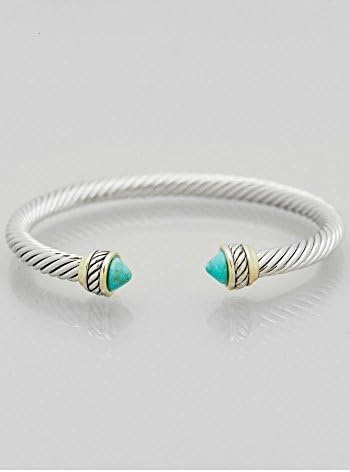Classic Cable Open Cuff Bracelet with Turquoise Accent