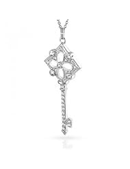 Valentines Day Gifts Bling Jewelry 925 Silver Victorian Clover Key Necklace 18in