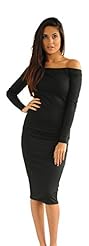 Long Sleeves Off the Shoulder Elastane/Polyester/Scuba/Knit Bodycon Dress/Midi Dress 
