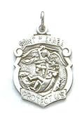 Saint Michael - Large High Polish Sterling Silver St. Michael Protect Us Badge Medal Pendant