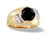 14K Yellow Gold Genuine Round Black Onyx and Diamond Men's Ring