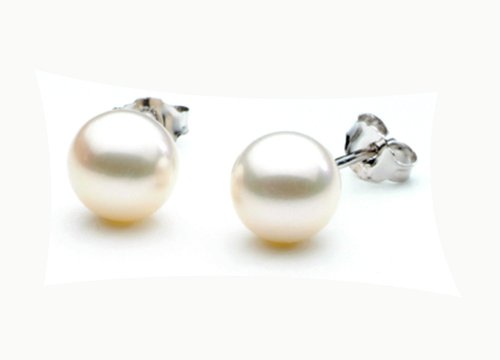 Freshwater Cultured Pearl Earrings 7.5-8mm White Pearls with Silver Mount