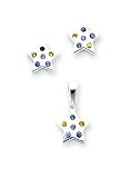 Sterling Silver Multi-colored CZ (Cubic Zirconia) Star Earring & Pendant Set