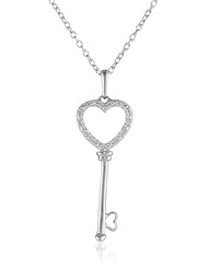 Womens Sterling Silver "Key to My Heart" Diamond Key Pendant Necklace (0.05 cttw, I-J Color, I2 Clarity), 18"