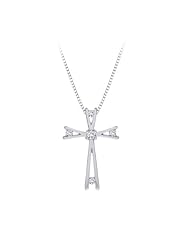Bezel Set Diamond Cross Pendant with Chain in Sterling Silver (1/10 cttw)