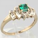 10K Yellow Gold Chatham Created Emerald & Diamond Estate Ring