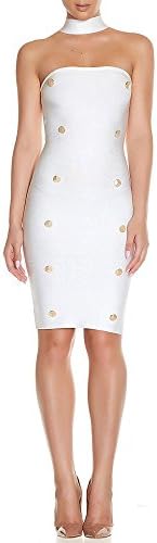 Norboe Women's One Piece Bodycon Beading Strapless Sexy Girls' Bandage Party Dress (S, White)