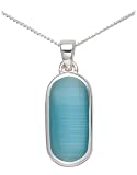 Sterling Silver Aqua Cat's Eye Pendant, 16'