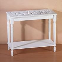Distressed-Style Hall Table in Carved White Wood - Aspen Country Store