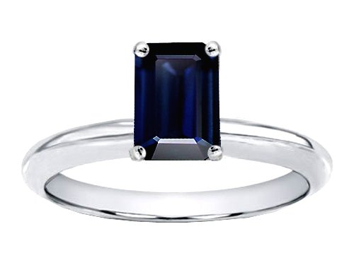 1.00 cts Genuine Solitaire Emerald Cut Sapphire Engagement Ring - 14kt White or Yellow Gold