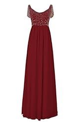 Sexy A-line Chiffon Floor Length Empire   Waistline Short Sleeves Beaded Backless Scoop Neck Evening Dress/Prom Dress/Wedding Party Dress 