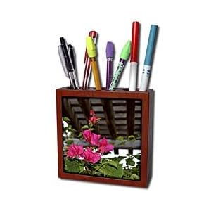 WhiteOak Photography Floral Prints - Pink flowers on vine - Tile Pen Holders-5 inch tile pen holder