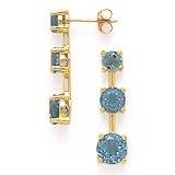 14K Blue Topaz 3 Stone Earringwith Post Bttw=3.72ct