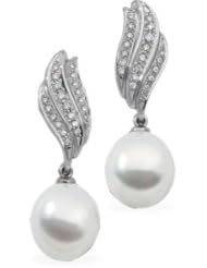 Clevereves 18K Palladium White Gold 13mm Fine Dp South Sea Cultured Pearl And Diamond Earrings