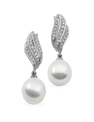 18K Palladium White Gold 13mm Fine Dp South Sea Cultured Pearl And Diamond Earring