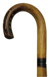 Walking Cane   Carved nose crook handle, 1 diameter rattan, four stepped scorched shaft, 36 long with rubber tip
