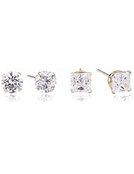 10k Gold Swarovski Zirconia Two Stud Earrings Set