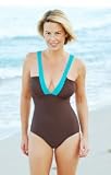 Safari Solid Deep Plunge Swimsuit - Women's Swimwear Plus Size Swimsuits