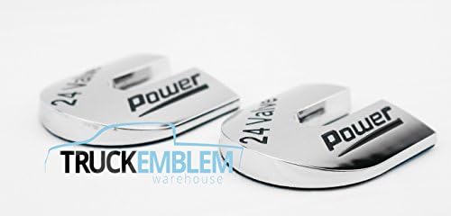 2 NEW (PAIR) CHROME WITH BLACK LETTERING 24 VALVE DODGE RAM CUMMINS TURBO DIESEL EMBLEMS BADGES SET NAMEPLATES DECALS