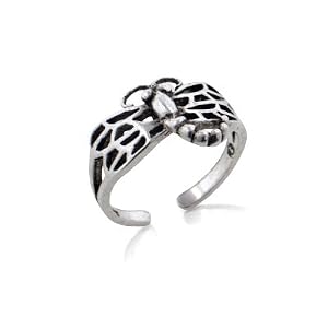 Filigree Winged Dragonfly Sterling Silver Toe Ring or Childs Adjustable Ring
