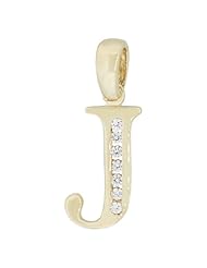 14k Yellow Gold, Initial Capital Letter J Pendant Charm with Brilliant Lab Created Gems