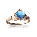 14k Rose Gold Heart Genuine Blue Topaz Celtic Claddagh Ring