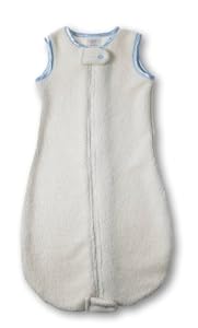 Swaddledesigns Organic Zzzipme Sack Eco Fleece with Color Trim, Natural/Blue, 6-12 Months
