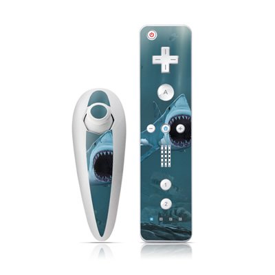 Great White Design Nintendo Wii Nunchuk + Remote Controller Protector Skin Decal Sticker
