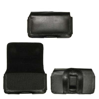 Executive Black Horizontal Leather Side Case Pouch with Belt Clip and Belt Loops for Blackberry Pearl 8110 / 8130